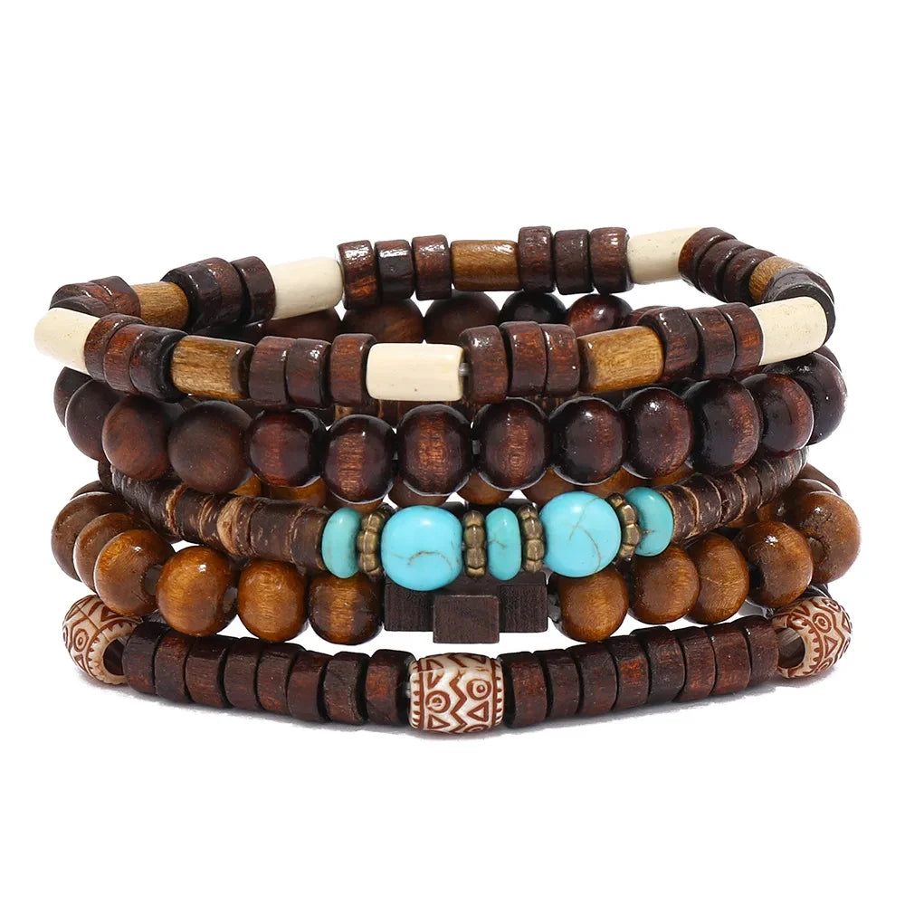 Bracelet for Men Simple Solid Color Wooden Bead Handmade Beaded Bracelet