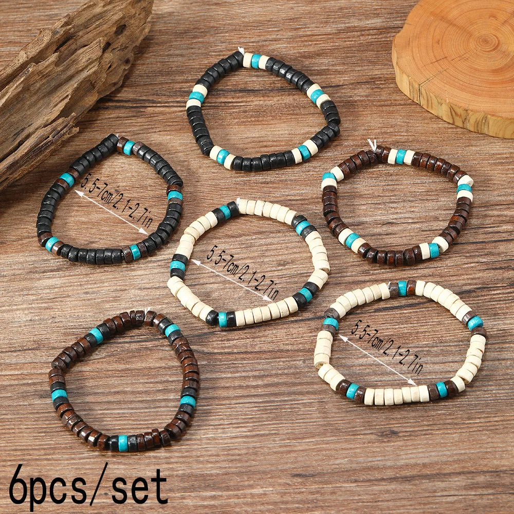 Bracelet for Men Simple Solid Color Wooden Bead Handmade Beaded Bracelet