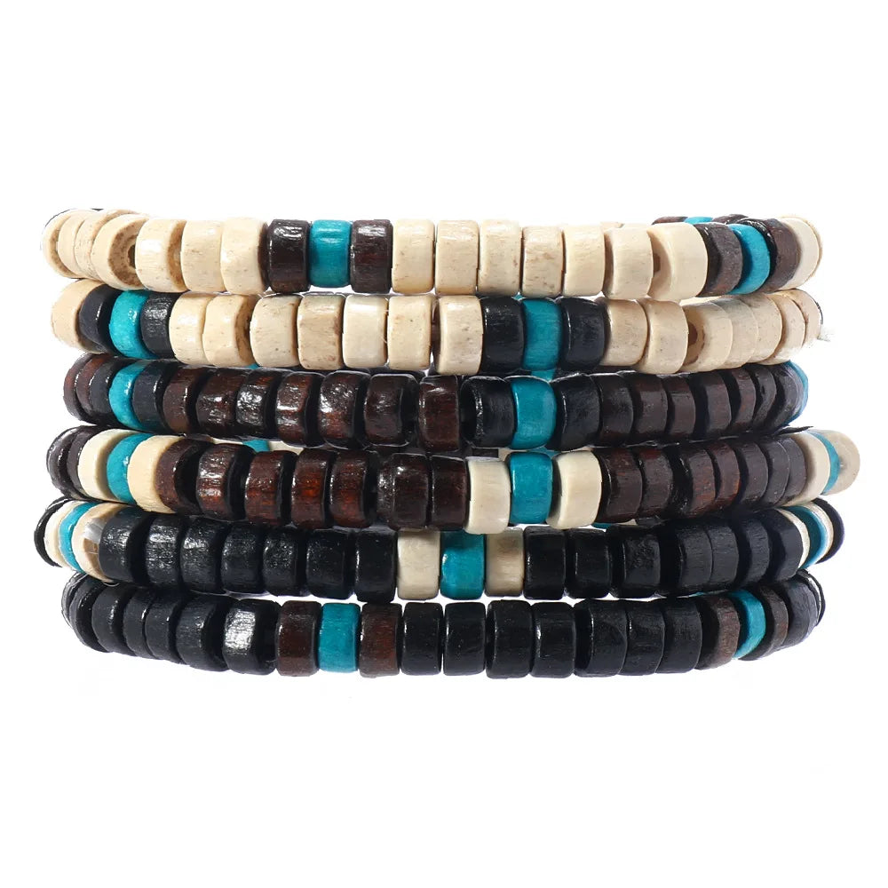 Bracelet for Men Simple Solid Color Wooden Bead Handmade Beaded Bracelet