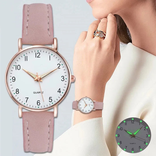 Women Leather Quartz Watches Ladies Luxury Back Light Wristwatch Clock relogio feminino