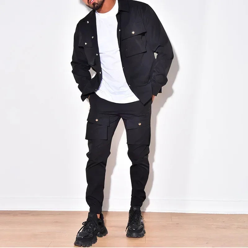2025 Fashion Men's Casual Sets Male Trend Streetwear Long Sleeve Jacket Coat+Leggings Pants