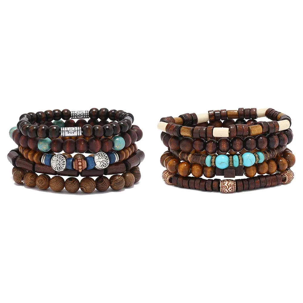 Bracelet for Men Simple Solid Color Wooden Bead Handmade Beaded Bracelet