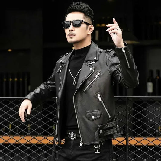 Men Outdoor Sport Leather Jacket Motorcycle Cool Coat Jacket