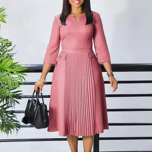 Women's Autumn New Fashion Elegant Pleated African Dress