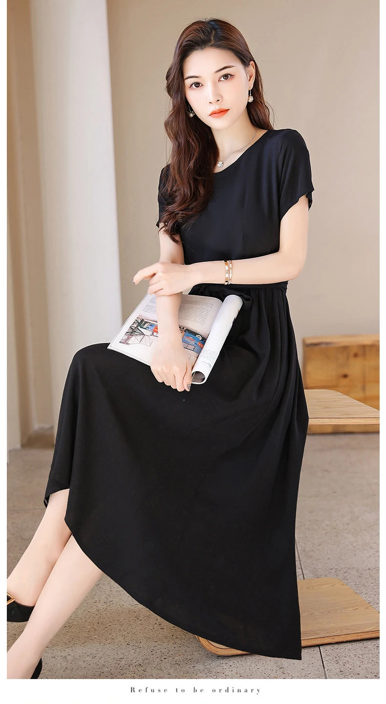 New Fashion Summer Dresses For Women 2025 Elegant Casual Short Sleeve Midi Dress