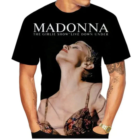 Fashion Men Clothing New Pop Singer Madonna 3D Print T-shirt Casual Round Neck Short Sleeve Unisex Tops Tees