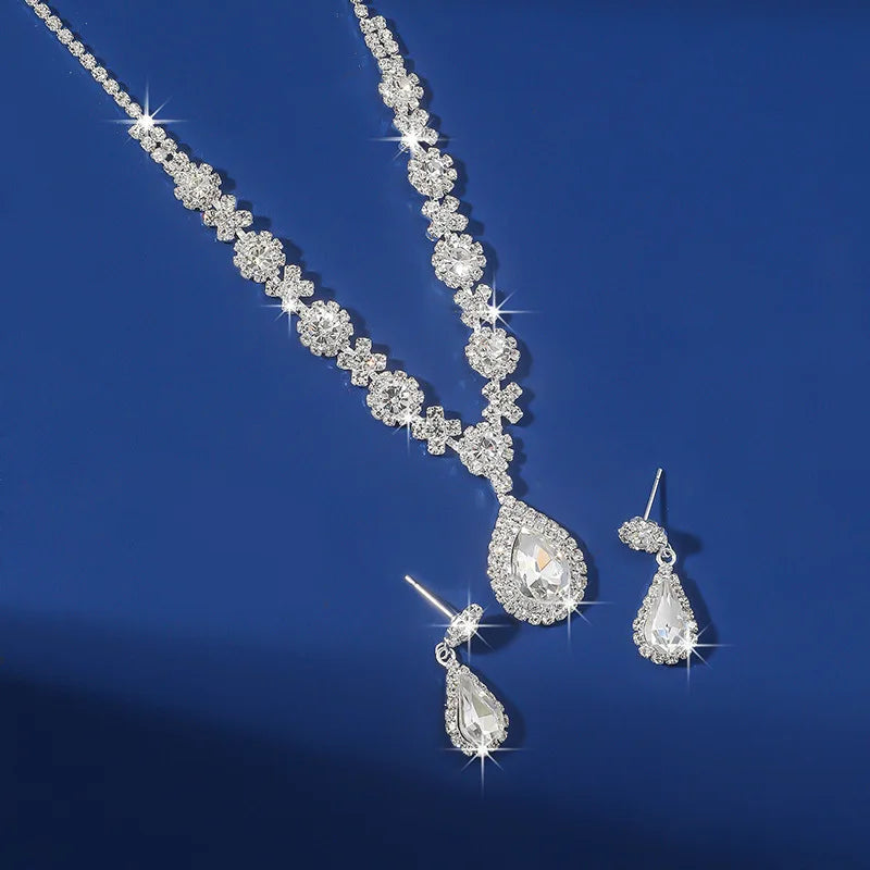 Elegant 2pcs waterdrop rhinestone jewelry set featuring necklace and earrings, perfect for special occasions.