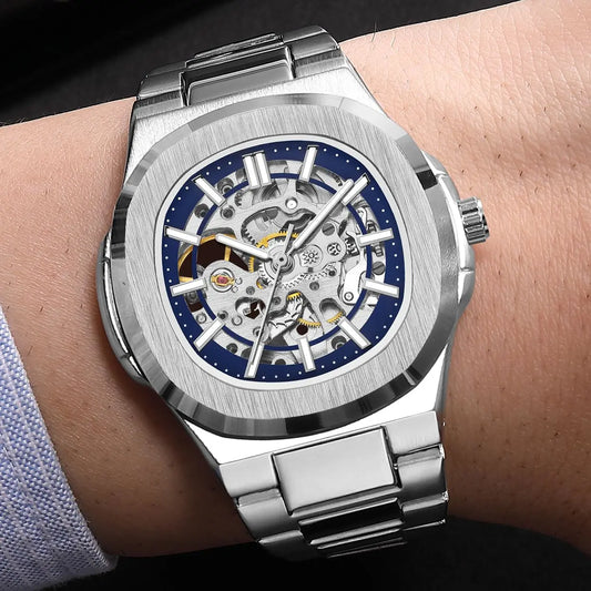 Luxury Automatic Mechanical Wristwatch For Men Skeleton Stainless Steel Sapphire glass Male Clock 2023