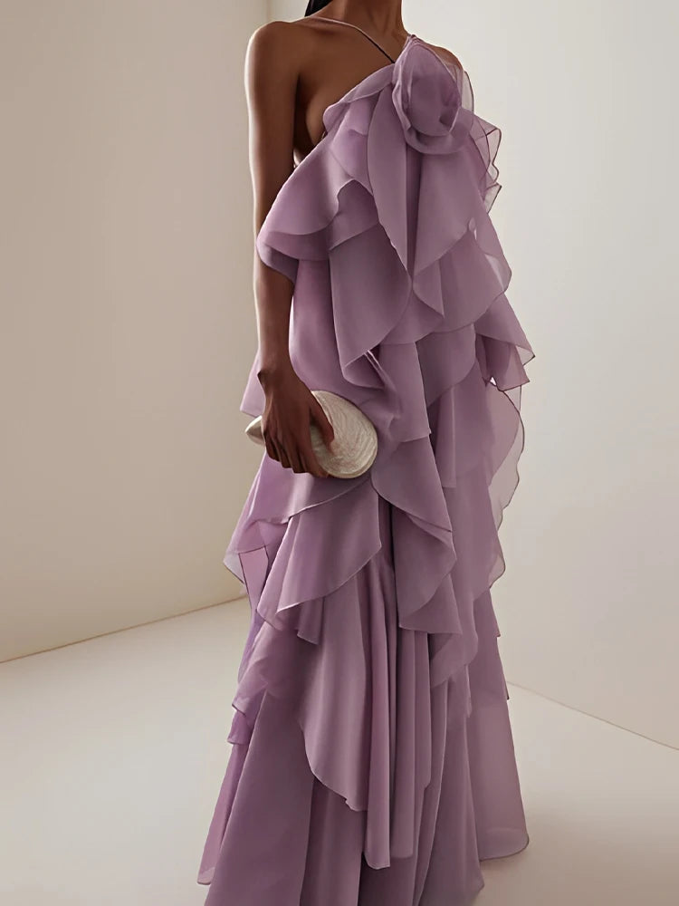 New Women's Clothing European and American Style Fashion Simple Casual Three-Dimensional Flower Layered Decorative Dress