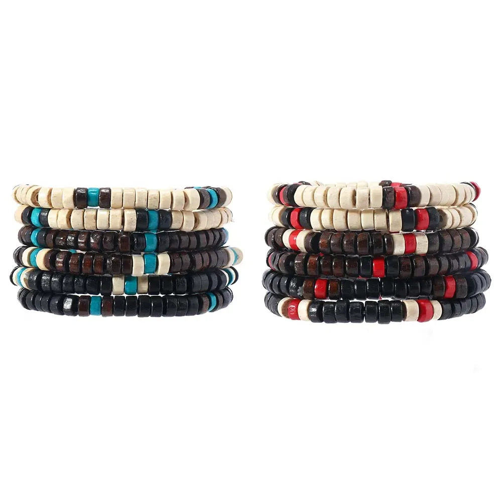 Bracelet for Men Simple Solid Color Wooden Bead Handmade Beaded Bracelet
