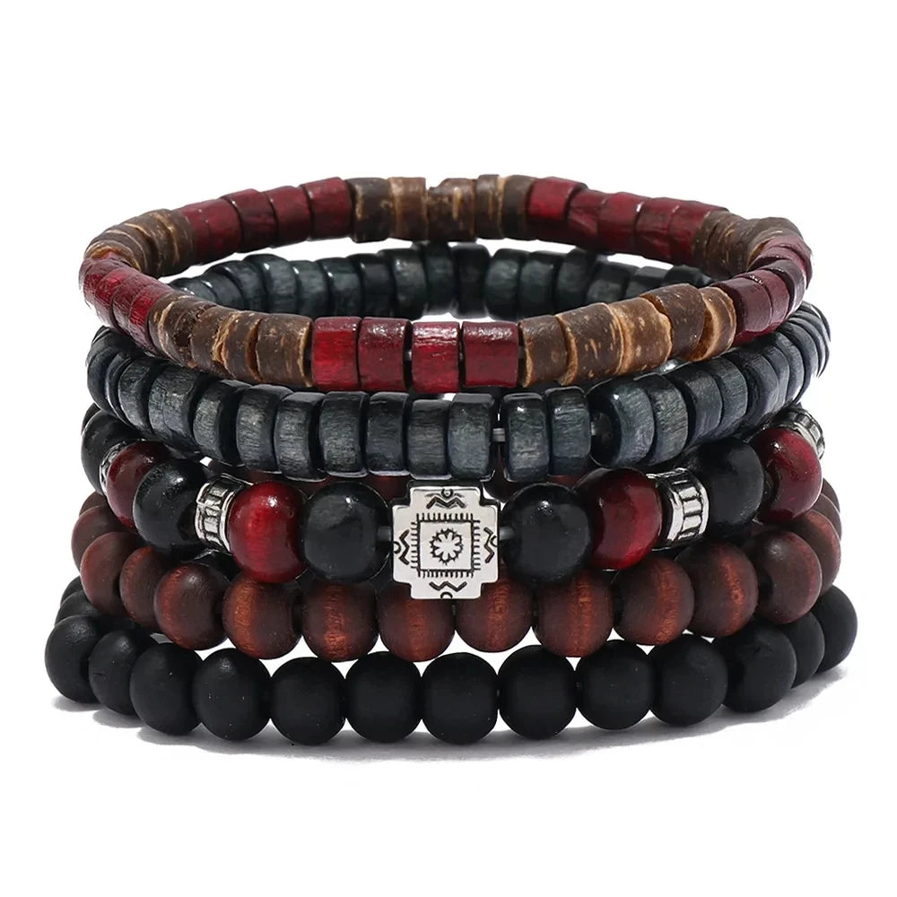 Bracelet for Men Simple Solid Color Wooden Bead Handmade Beaded Bracelet