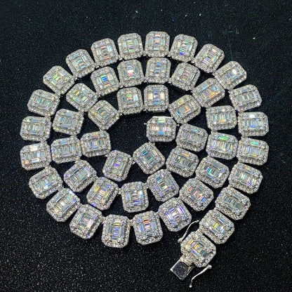 S925 Cuban Link Chain – Rectangular Moissanite Iced