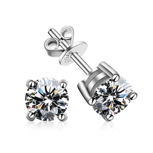 S925 Moissanite Stud Earrings – Classic Four-Claw Style