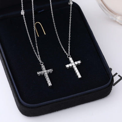 S925 Sterling Silver Simple Diamond Cross Necklace