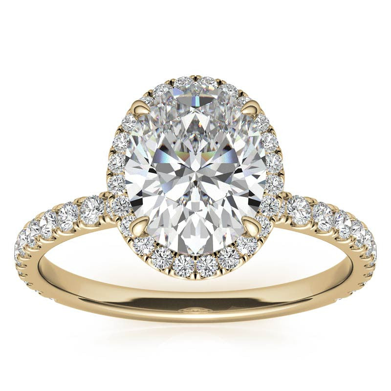 Oval Halo Moissanite Ring – 1 Radiant Yellow Gold Beauty