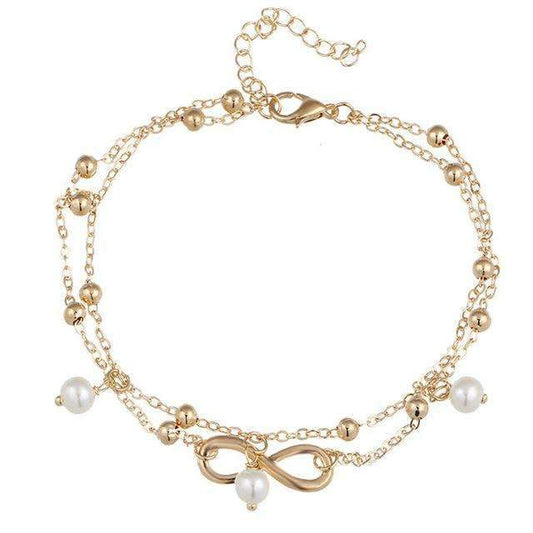 Elegant Infinity Pearl Anklet – Dainty Gold Chain Jewelry